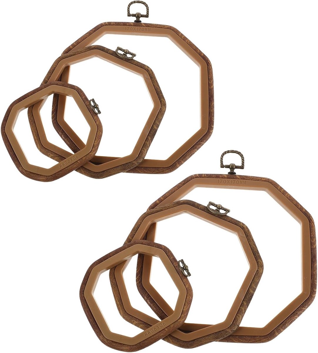 6 Stuks Delige Octagonale Imitatiewood Borduurringenset Lichtgewicht Draagbaar voor Kruissteek DIY Naaiprojecten Decoratieve Handwerkframes