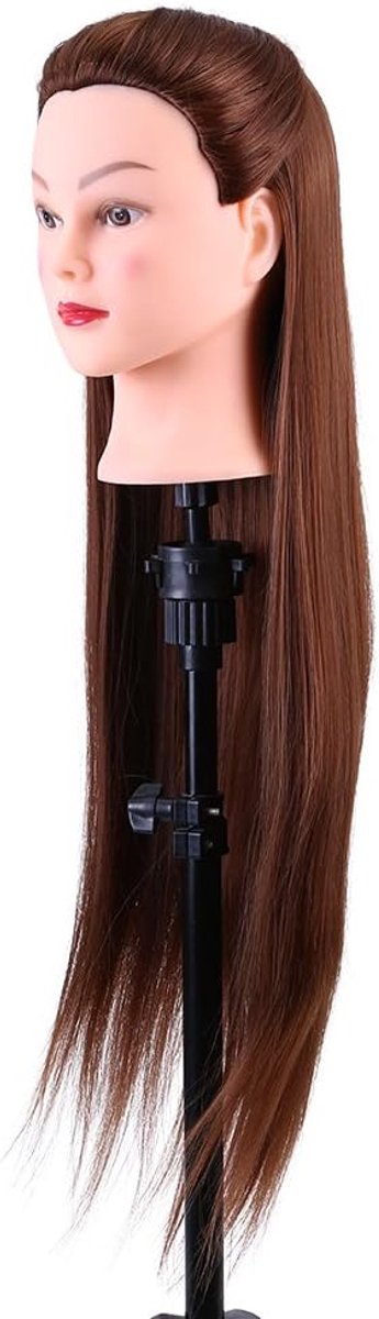 Trainingshoofden Haarstyling Trainingshoofd Oefenpop Kosmetiek Poppenhoofd met houder Pruikhoofd DIY Haaraccessoires, Poppenhoofd Modelhoofd voor haarmodelleringstraining, Bruin