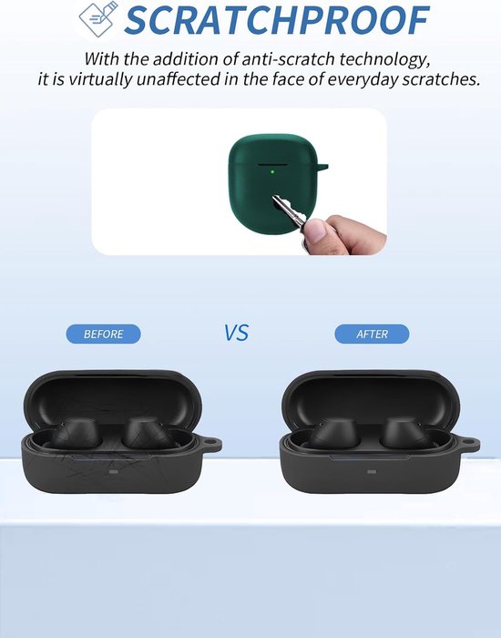Beschermhoes voor Bose QuietComfort Earbuds II, zachte siliconen hoes met waterdicht, schokbestendig en krasbestendig, ideaal voor dagelijkse bescherming, groen — afbeelding 4
