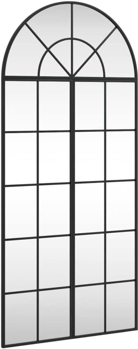 Wandspiegel zwart 60 x 130 cm, gebogen ijzeren frame, gepoedercoat wandspiegel van glas voor helder spiegelbeeld, ideaal voor slaapkamer, hal, woonkamer en badkamer