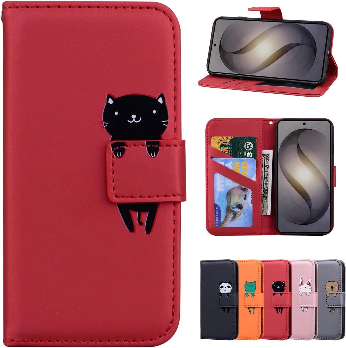 Beschermhoesje voor Samsung Galaxy S26 Plus 5G, hoes van PU-leer, portefeuille, magneet, standaard, flipcase voor Samsung Galaxy S26 Plus 5G, kat, rood