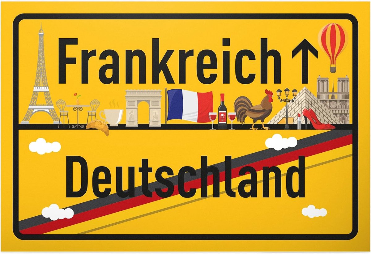 Frankrijk Duitsland plaatsbord - kunststof bord 30 x 20 cm - cadeau-idee cadeaubon reizen vakantie reisbon mannen & vrouwen geldgeschenk afscheidskaart cadeau-idee decoratieve kaart