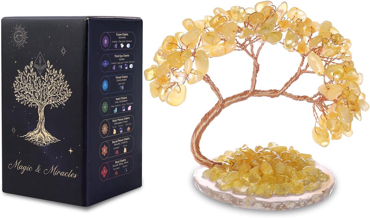 Kristal levensboom met natuurlijke jadebasis edelsteen bonsai van 108 natuurstenen ca. 8-11 cm handgemaakte Feng Shui kristal decoratie spiritueel geschenk