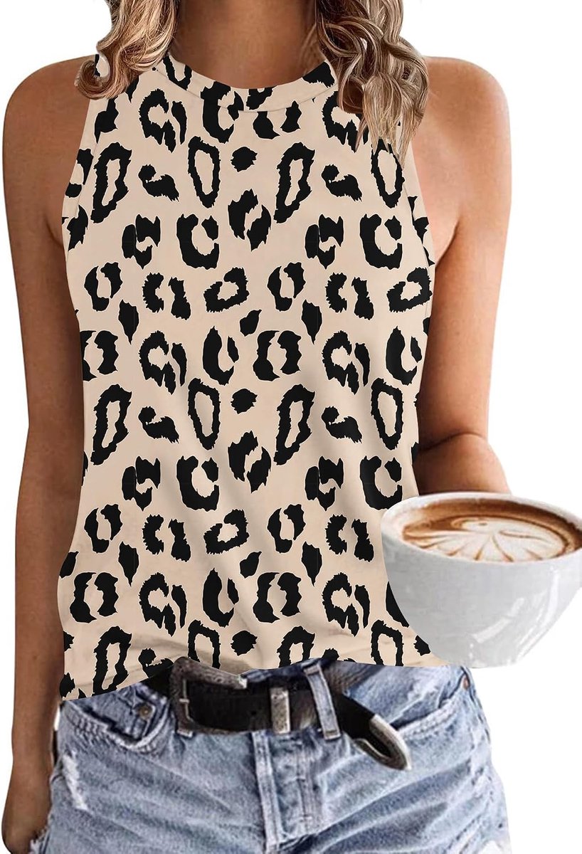 Damestopjes zonder mouwen - zomerkleding met korte mouwen en voetafdrukkenmotief