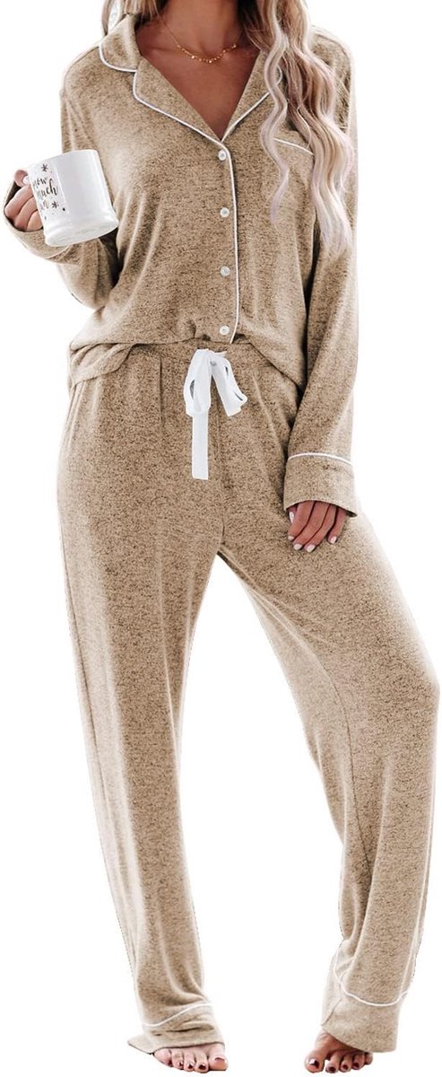 Pyjama dames lange pyjama sets met knoopsluiting tweedelige nachtkleding huispak