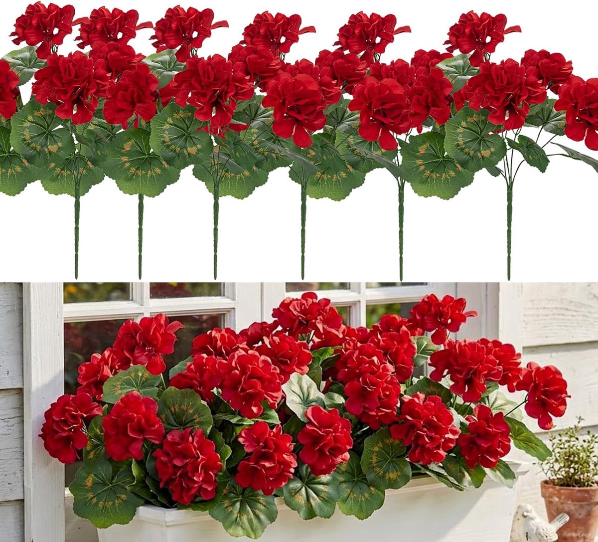6Pcs Kunstmatige Geraniums Bloemen Boeket Nep Zijden Bloemen Uv-bestendig Faux Rood Geranium Boeket Voor Buiten Huis Tuin Balkon Tafel Middenstuk Decoraties