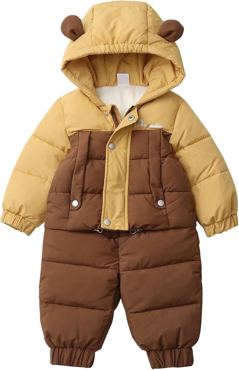 Sneeuwpak voor babymeisjes, sneeuwoverall voor jongens, skipak, verdikte romper, warme ski-jas met capuchon en skibroek