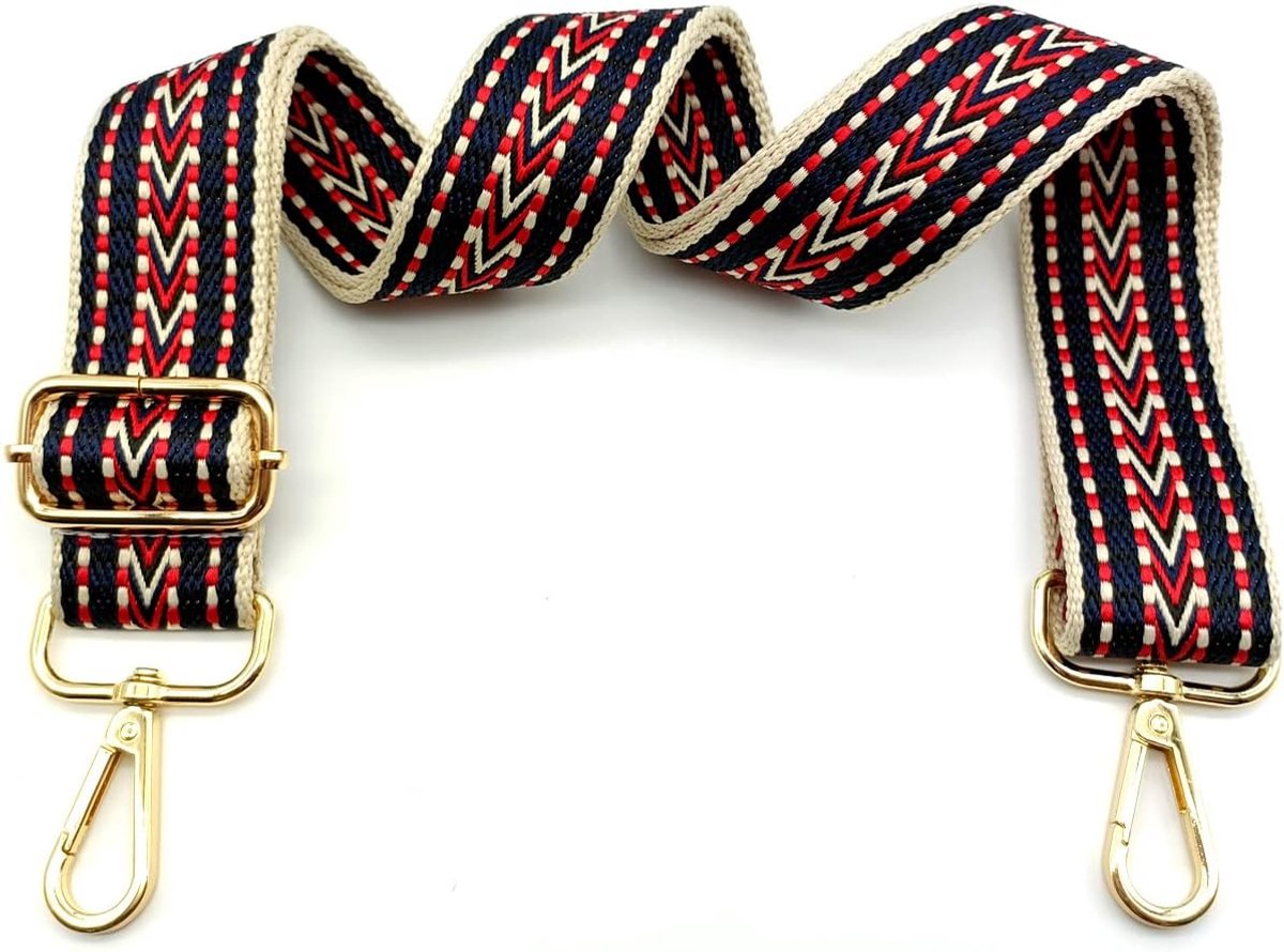 schouderriem voor tassen, blauw-rood, tasriem om te wisselen, tasriem, breed met karabijnhaak, goud, 80-130 cm, draagriem, tas voor dames, schoudertas, moderne handtas, 3,8 cm, 24