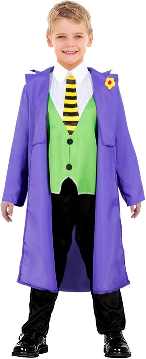 Evil Clown kinderkostuum: carnaval cosplay outfit gothic paars uniform jas hemd broek volledige set horror party carnaval pak rokken