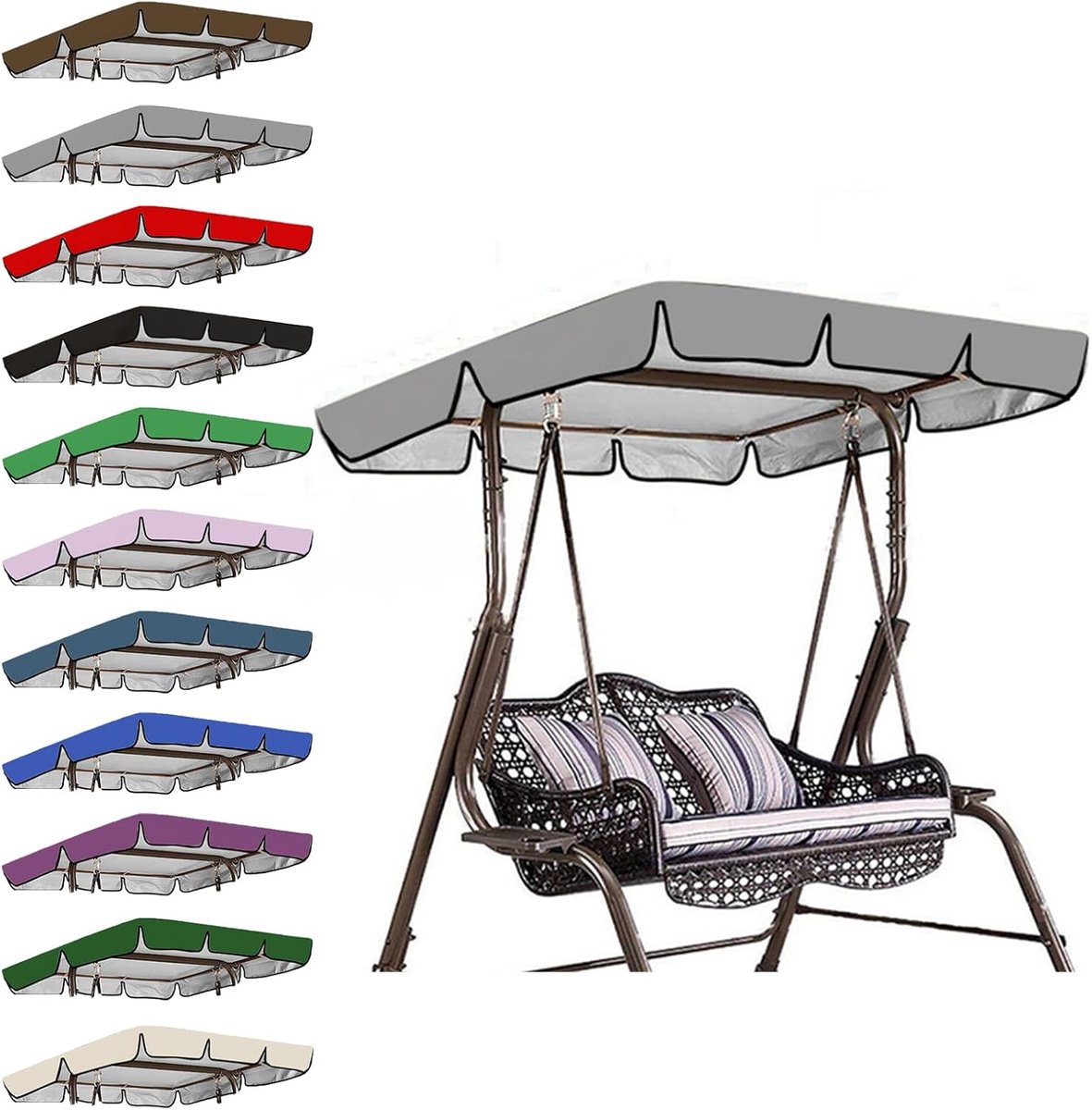 Luifel vervanging voor 2,3-zits tuinschommelstoel, hangmat hoes voor tuinmeubelen, genieten van het buitenleven met bescherming (2,195 x 125 x 15 cm)