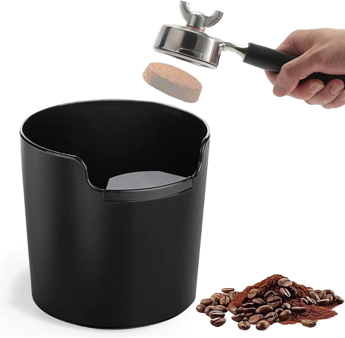 Koffiedik, Knock Box, afklopcontainer voor zeefdrager, beslagcontainer, zwarte afvalbox voor koffiepads, verzameling en recycling van koffiedik container (zwart)