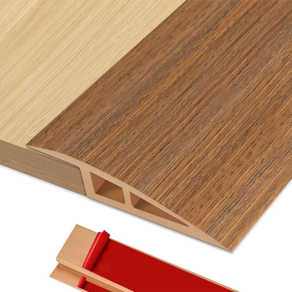 Hoogteregeling | 2M x 5cm PVC Overgangsprofiel Zelfklevend | Drempelband Hoogteregeling van 5–10mm | Overgangsprofiel Bodem voor Laminaat, Tegels (Cederhout)