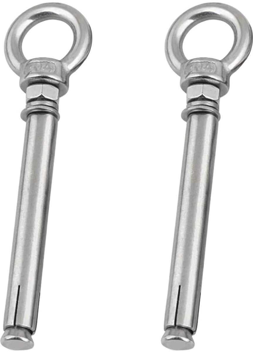 2 Stuks M10x120mm Schouderoogbout, 304 Roestvrij Staal, Zware Hangerbout Met Moer Voor Beton en Bakstenen Muren, Oogboutanker Voor Montage, Bevestiging en Ophangbevestiging