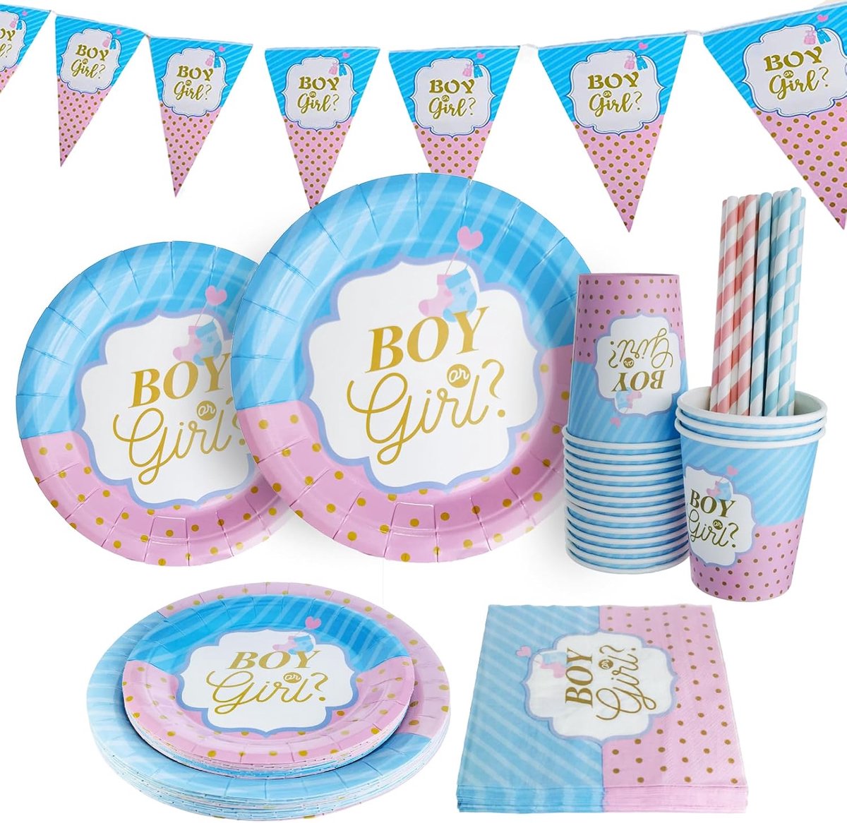 81-delig Gender Reveal servies, voor 16 gasten, jongens of meisjes, papieren servies, voor kinderen, verjaardagsfeest, babyshower
