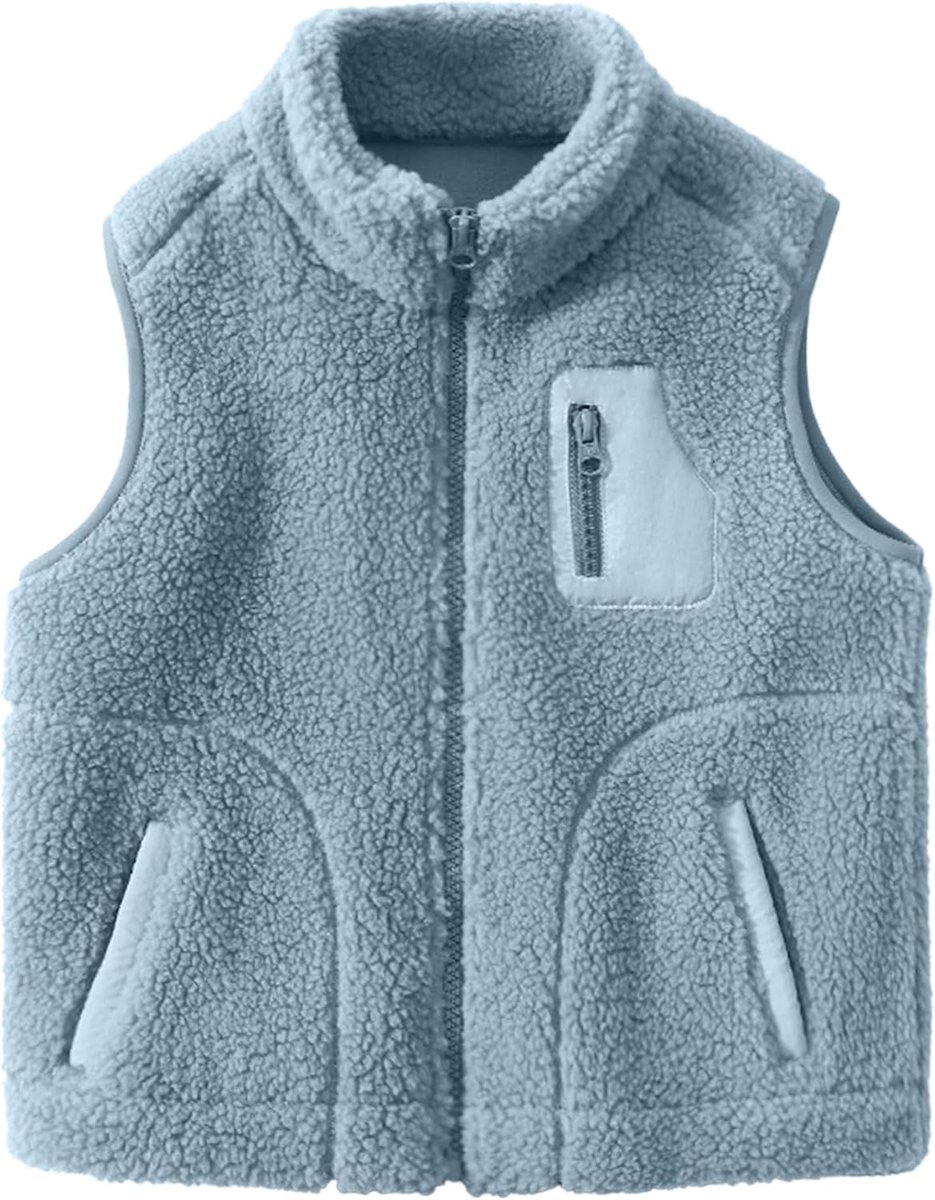 Polarfleece vest voor kinderen, opstaande kraag, ritssluiting, mouwloos, jas, ouder-kind, herfst, winter, bovenkleding met zakken