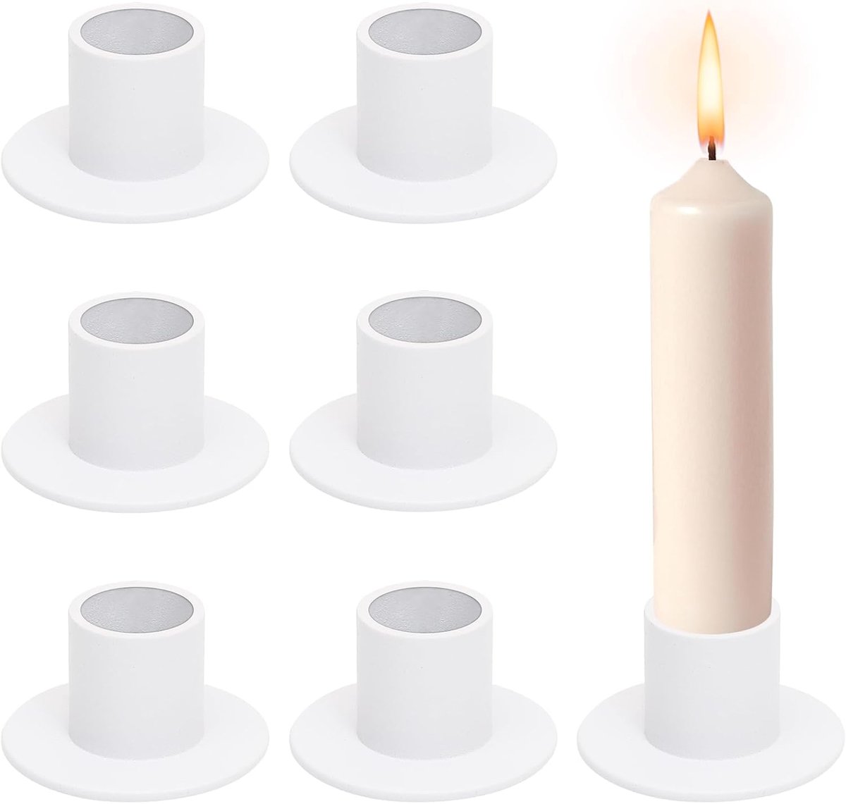 6 stuks staafkaarsenhouder, mat wit, retro kandelaar, metalen kaarsenhouders voor staafkaarsen, kegelkaarsenhouder voor bruiloft, Kerstmis, feest, eetkamer, woonkamer, slaapkamer