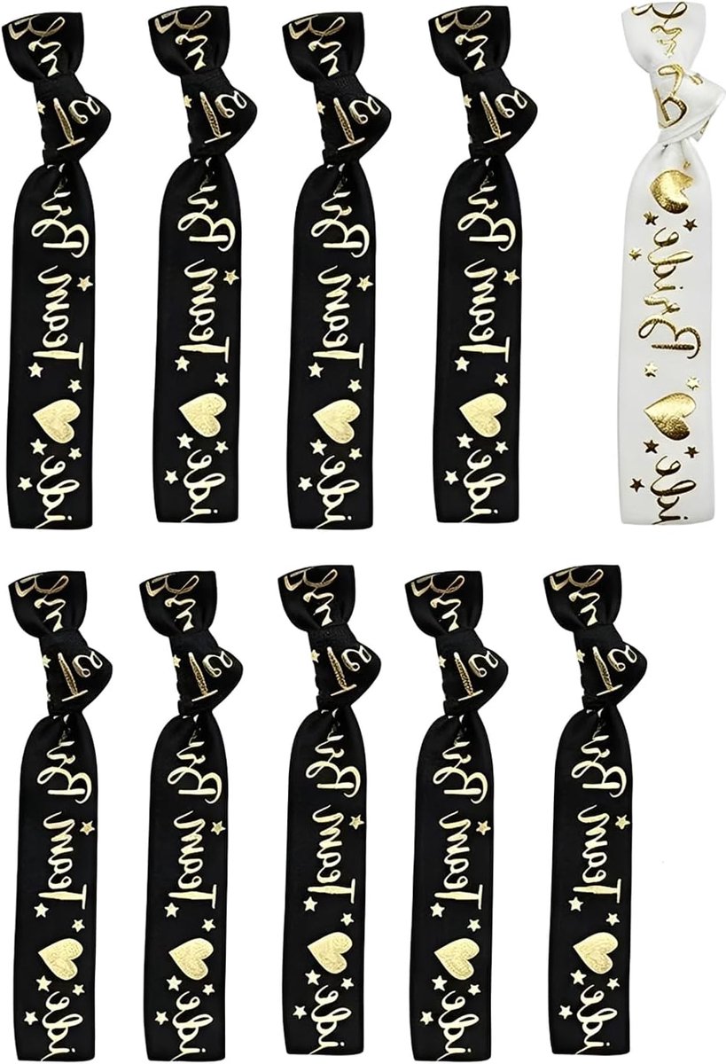 11-delige armbanden (1 toekomstige bruid + 10 team mariée), goudkleurig, accessoires voor vrijgezellenfeest, onvergetelijke feestset