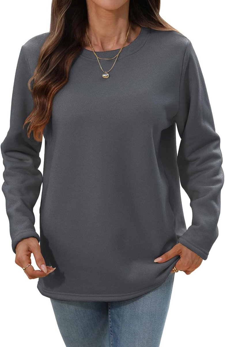 Sweatshirt voor dames, fleece gevoerd, zachte sherpa-voering, thermische trui, ronde hals, warme trui met lange mouwen, casual top voor de winter, gezellige lounge en outdoorkleding voor dames