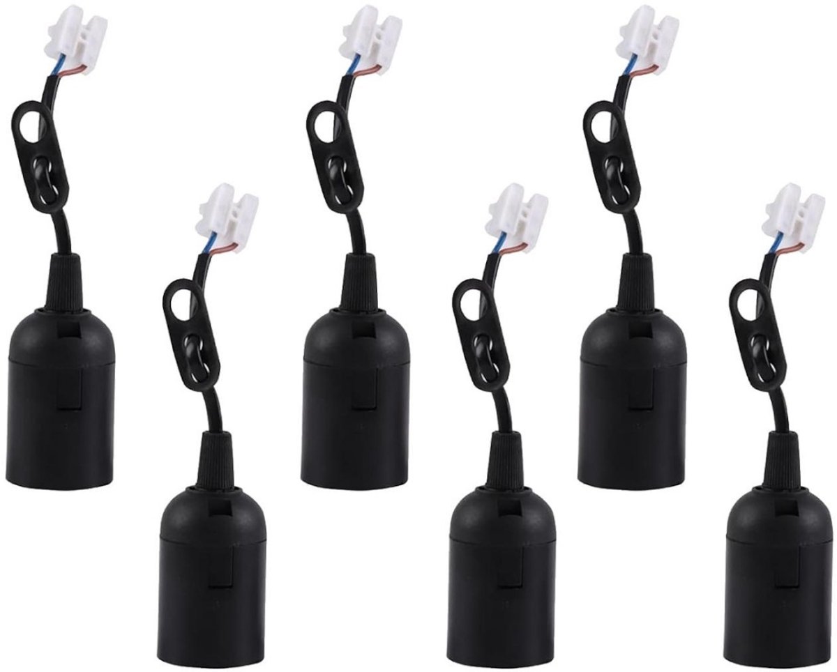 SSTRWGOOD 6 Stuks Lampenvoeten - E27 Lamphouders met Snoer - Geschikt voor E27 Schroeven - Plastic Lamphouder Set Zwart - Incl. Kabel - Voor Universeel Gebruik