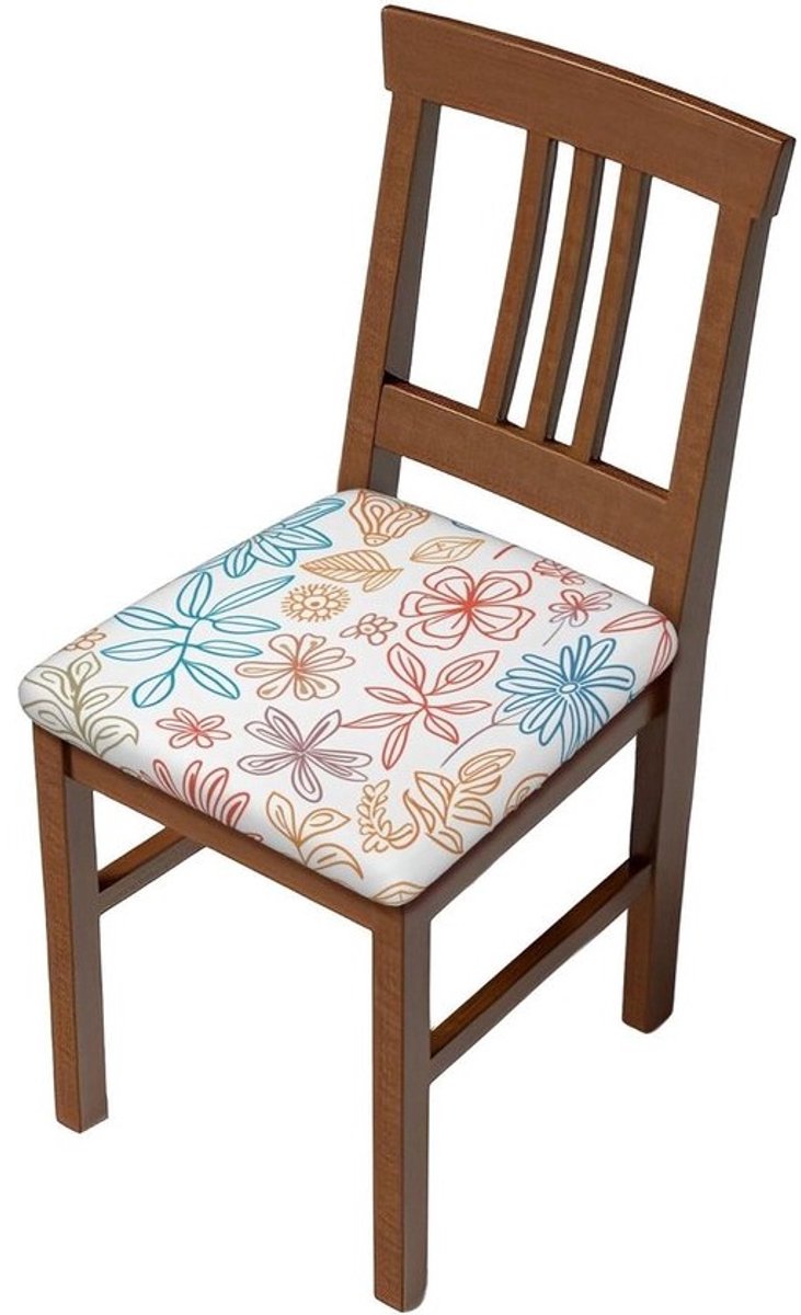 Stoelhoezen Set - Zitkussenhoezen Stoelbeschermers - Eetkamer Decoratie - Wasbare Stretchstof - 35-48cm - Nature Line Art Flowers