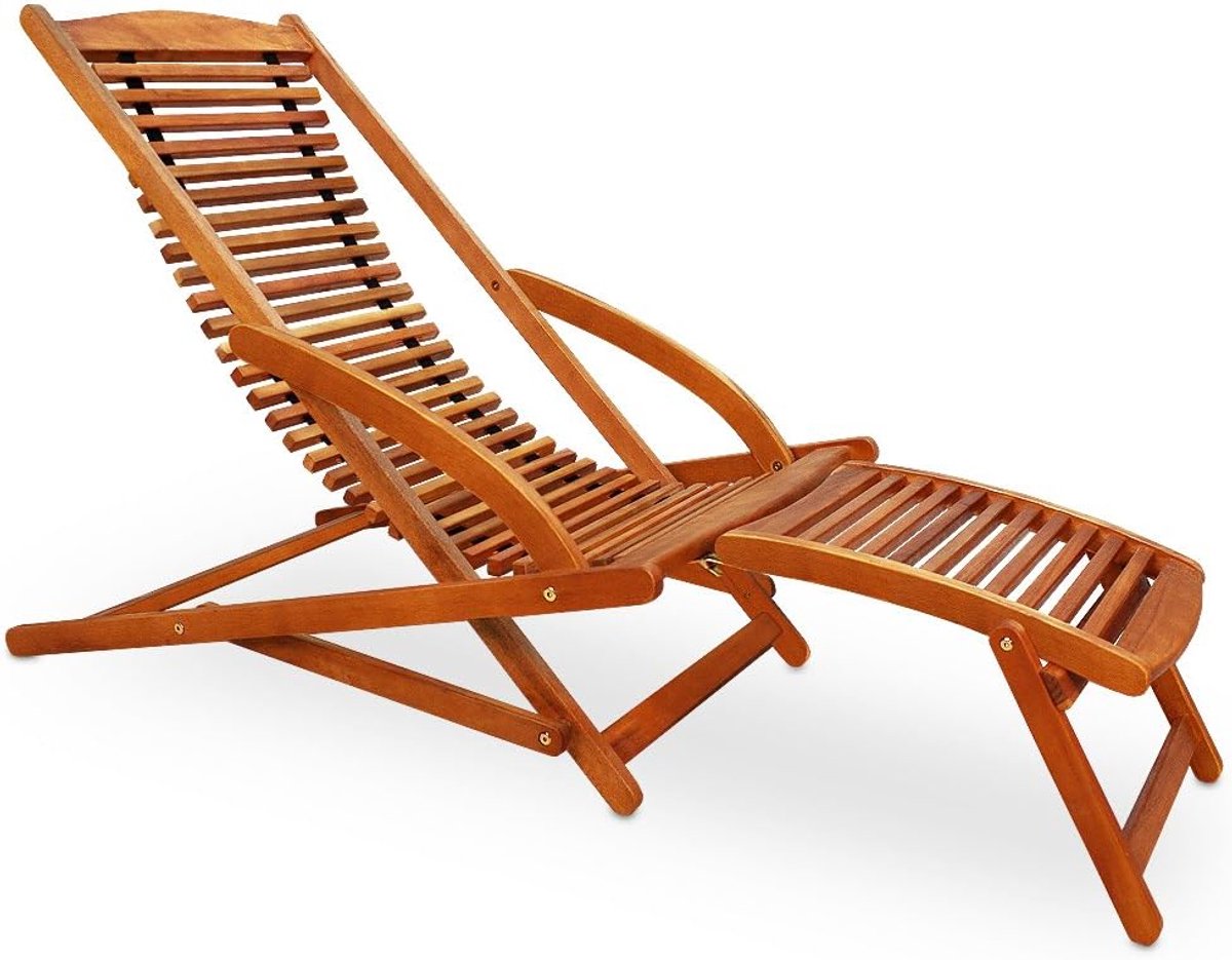 Ligstoel Acaciahout Klapbaar Ergonomisch Kussen Schommelfunctie 120kg Belastbaar Tuinligstoel Houten Schommelstoel Voetenbank