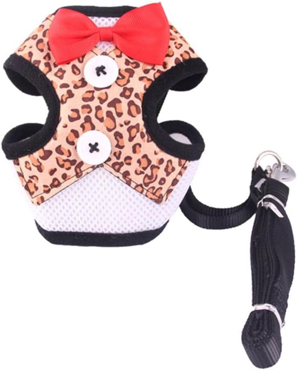 harness Small Dog Harness Nylon Mesh Breathable Puppy Vest Pet Harness Vest And Belt Set Suitable For Chihuahuas-Leopard,M
