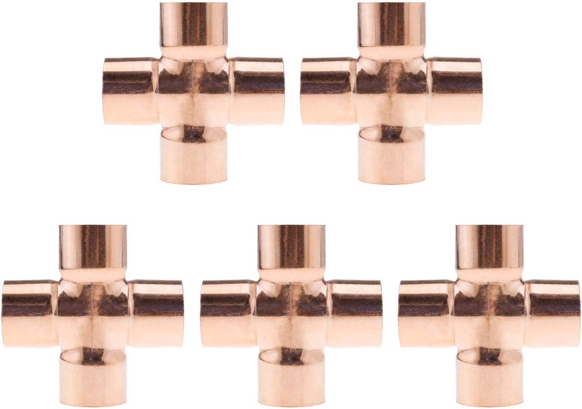 5Pcs 22mm 4-Way Cross Union Pijp Fitting, voor Sanitair Airconditioning Koeling Centrale Verwarming Gas leidingen