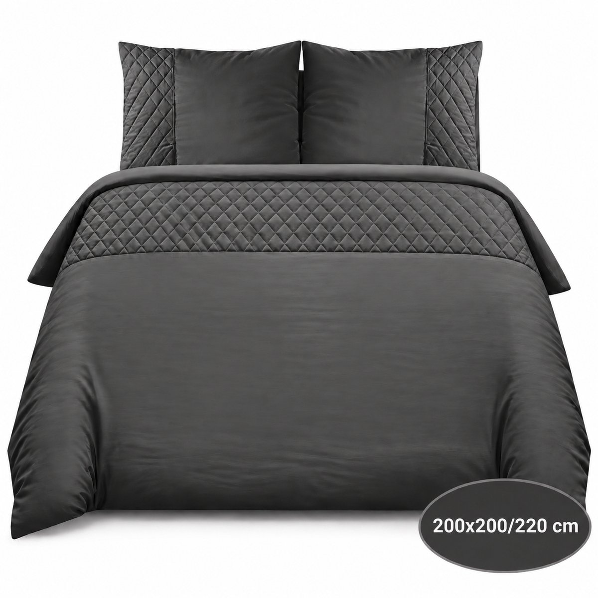 Roden Blue - Diamond Dekbedovertrekset - 200x200/220 - Antraciet - Donkergrijs - Strijkvrij - Anti allergeen - 2 Kussenslopen