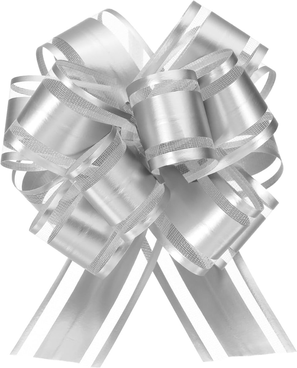 10 stuks 10 cm grote grote trui strik metallic organza cadeau wikkel bogen lint voor bruiloft auto sneakers presenteert kerst boog, zilver