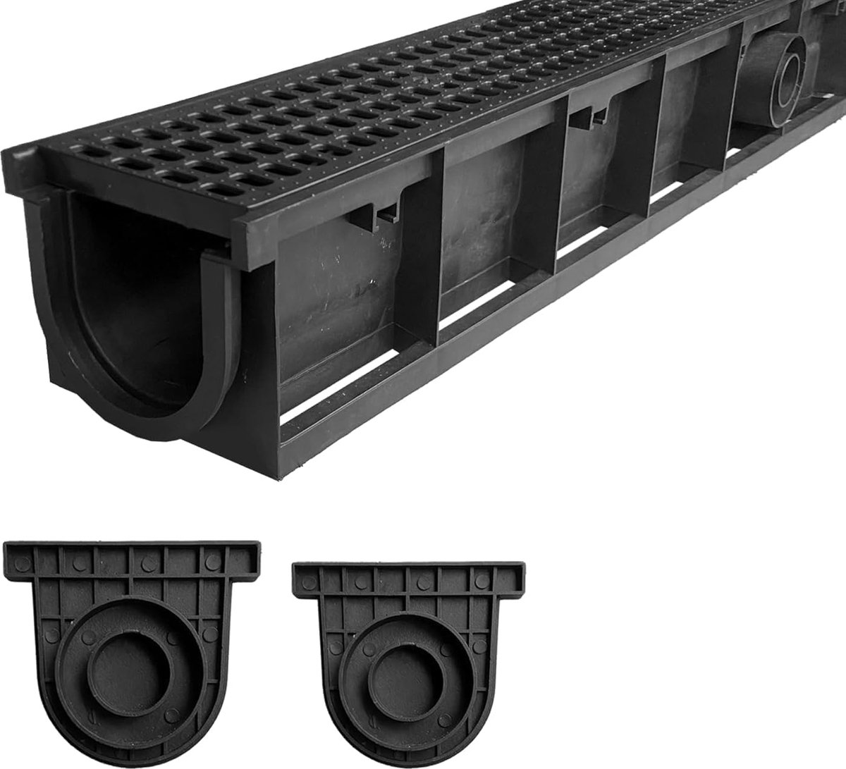 Drainagegoot met HDPE-afdekrooster, bodemgoot, afvoergoot, drainagesysteem voor tuin, terras, zwembad, binnenplaats, duurzaam, antislip, microgrip, EN1433 A15, voor KG-buis DN110