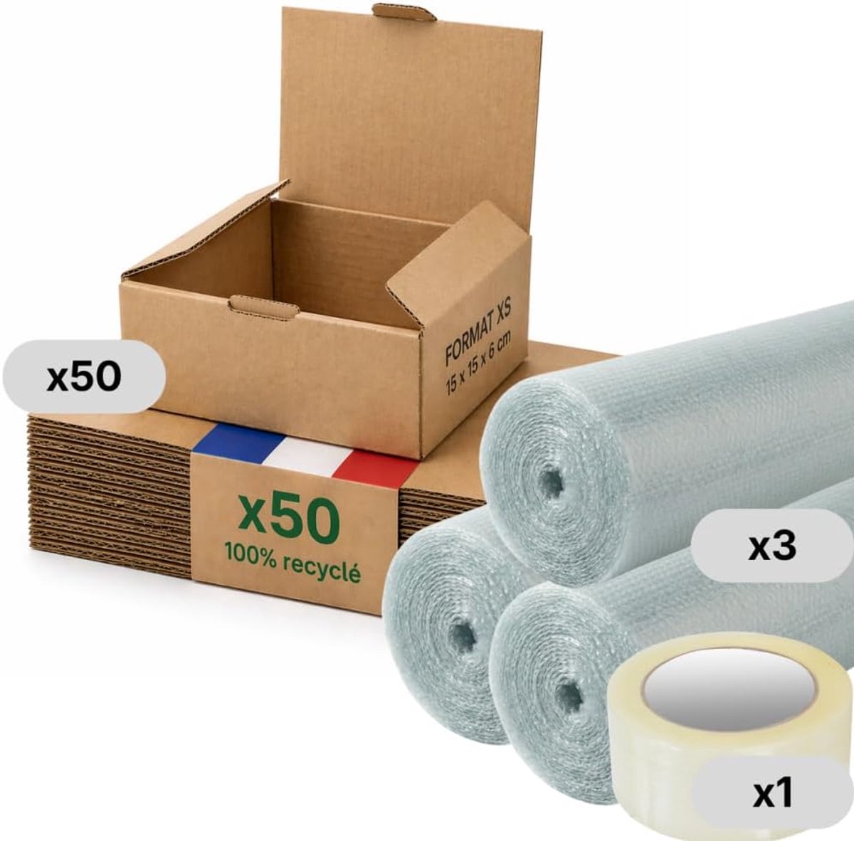 verpakkingsdoos XS - 50 stuks + bubbelfolie + lijm - 15 x 15 x 6 cm - versterkt - sieraden, accessoires, e-commerce - Life Pack