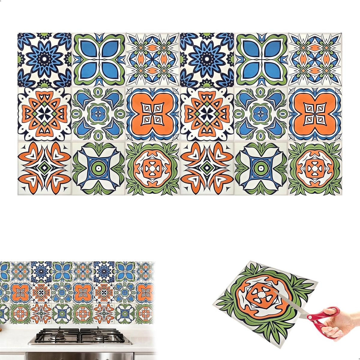 Tegelstickers 18 stuks 15x15 cm, decoratieve PVC-folie, vintage, paraschizzi, keukenlijm, zelfklevende tegels voor decoratieve panelen in de keuken, badkamer, kast, meubels, muren, waterdicht en