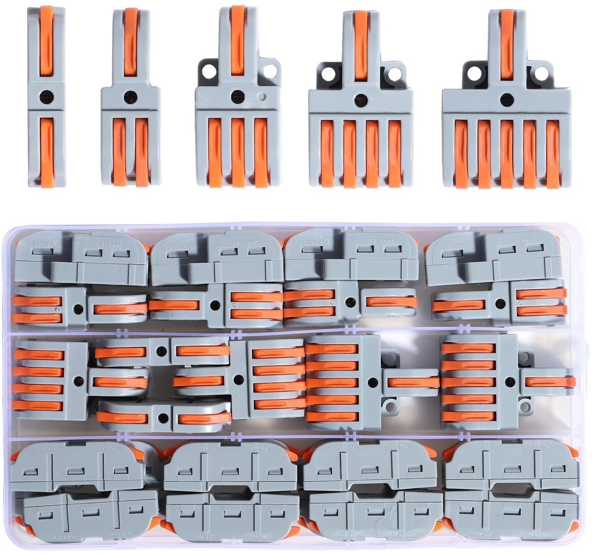 30 stuks verbindingsklemmen 0,2-4 mm² combineerbare compacte klem