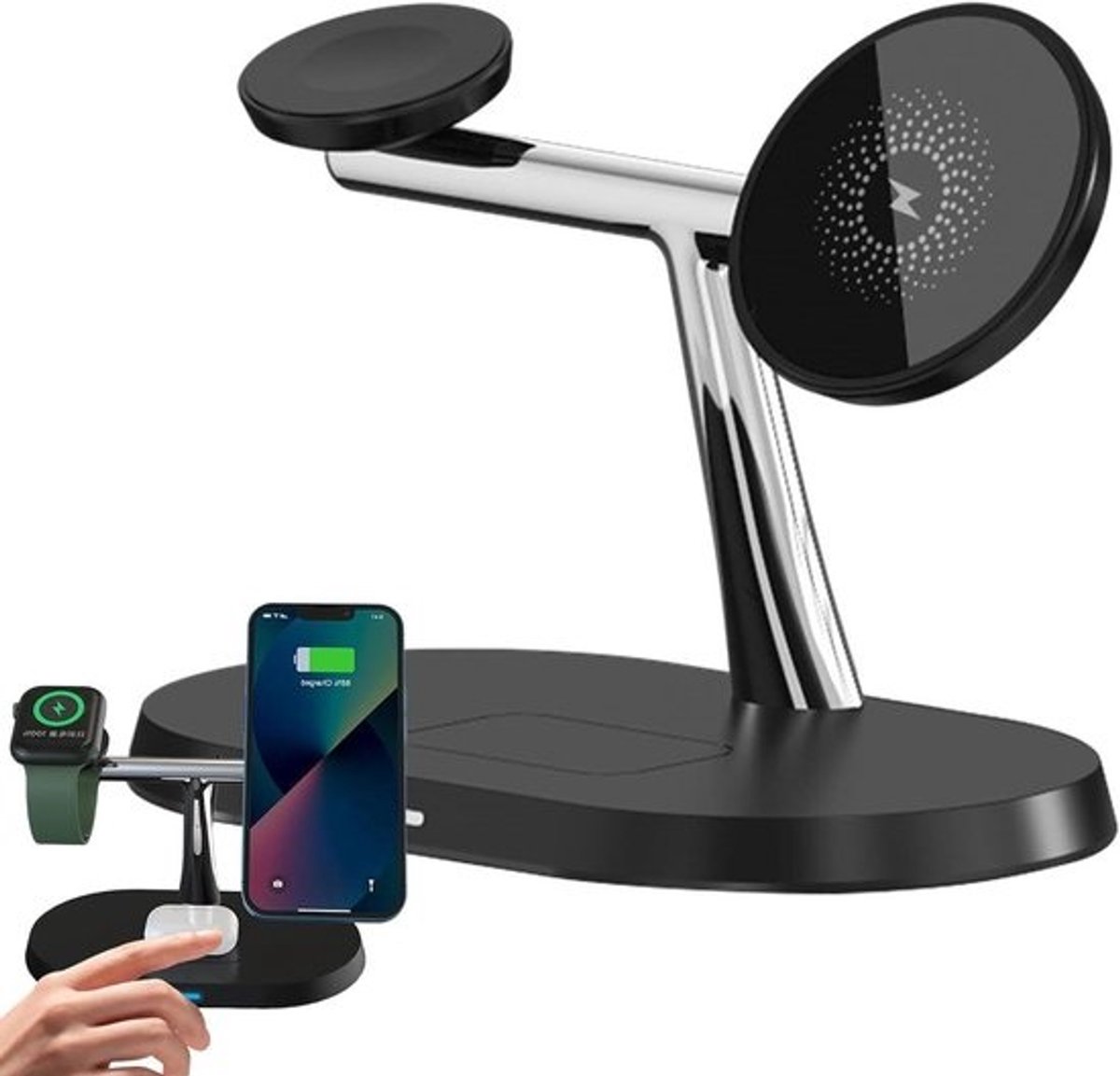 Oplaadstandaard - Laadstation - Apparaten Opladen - Magnetisch Draadloos - 15W Vermogen - Zwart