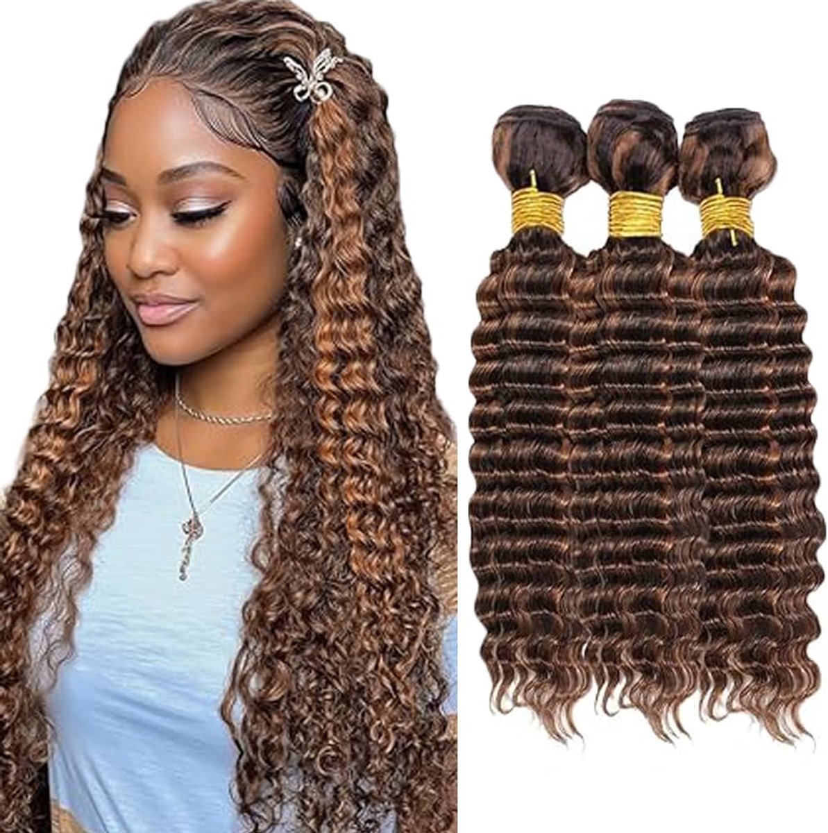 30 32 34 Inch Peruik Dames Bundles Human Hiar Unprocessed Brazilian Virgin Deep Wave Human Hair Extensions P430 Highlight Brown Mensliches Haar Bundle With Minimal Shedding