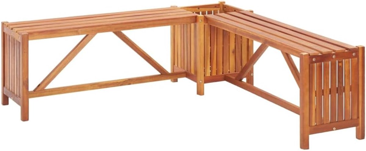 Tuinhoekbank met plantenbak, 117 x 117 x 40 cm, massief acaciahout, gazonbank, parkbank, terrasbank, tuinbank voor tuinen, balkons, terrassen, parken