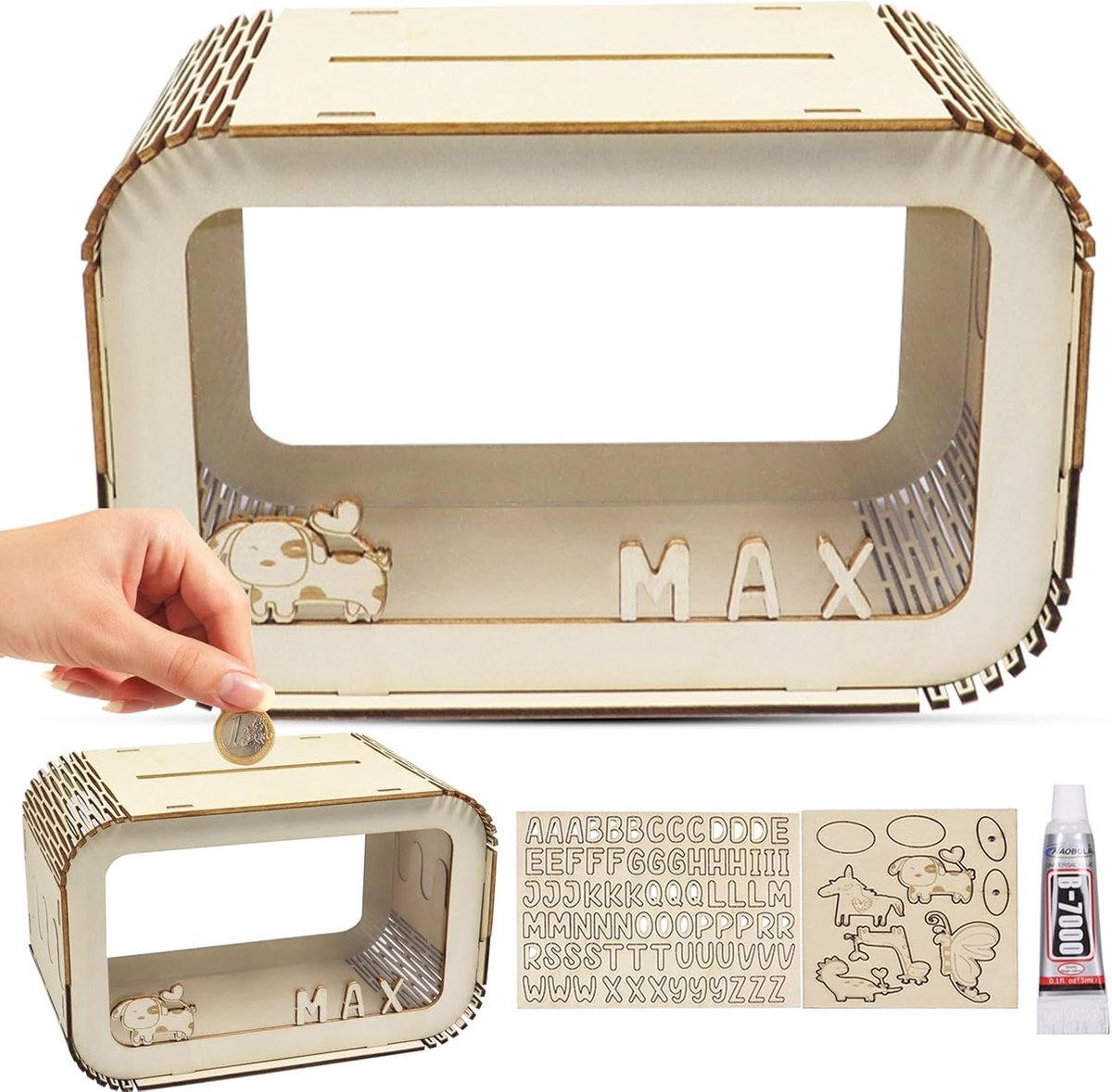 Spaarpot gepersonaliseerd houten spaarvarken kinderen spaarpot met naam DIY acryl spaarpot met gepersonaliseerde letters A-Z alfabet geschenk decoratie