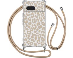 Telefoonhoesje met koord voor Google Pixel 7A met band, doorzichtige luipaard patroon case stootvast zachte beschermhoes met koord om te hangen ketting telefoonhoes voor Google Pixel 7A