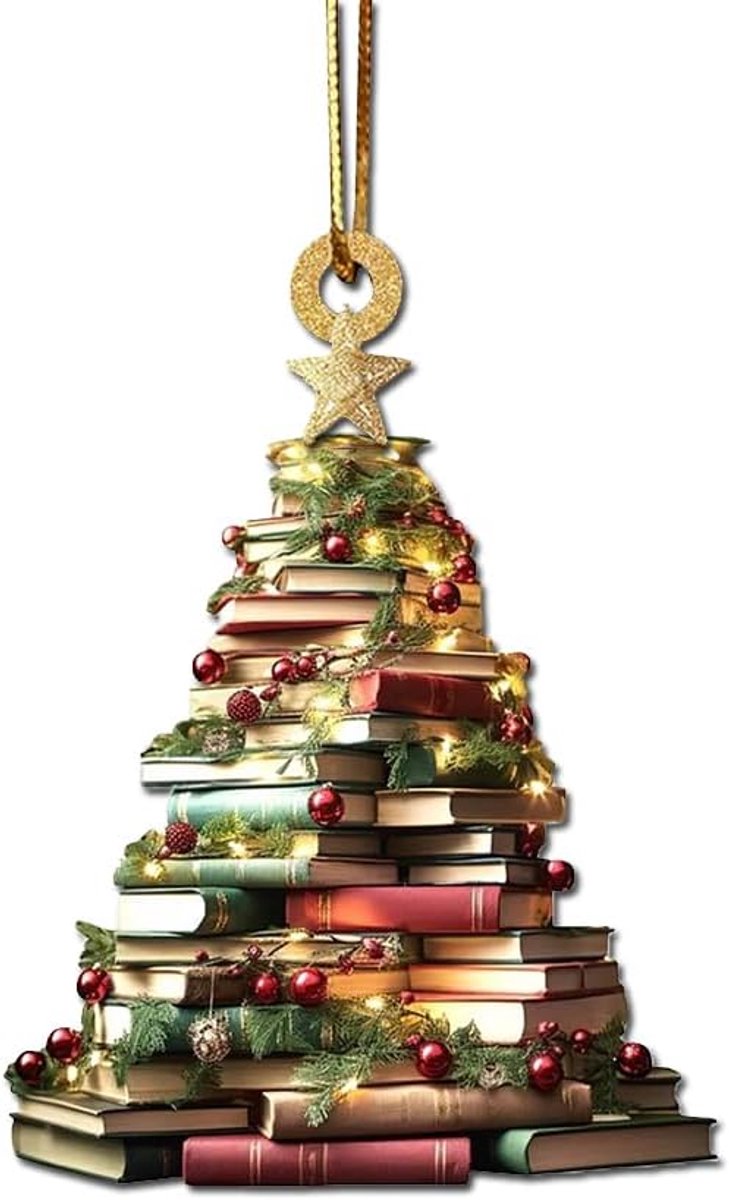 Boekenliefhebber-sieraden, kerstboekenkastsieraden, acryl boomhanger, cadeau voor haar, bibliothecaris, lezen, vintage boek, kerstdecoratie