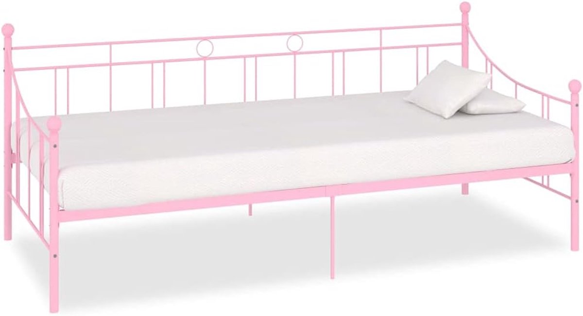 metaal roze 90x200 cm multifunctionele bank met dagbed en overnachting frame roze metaal voor logeerbed en woonkamer slaapbank
