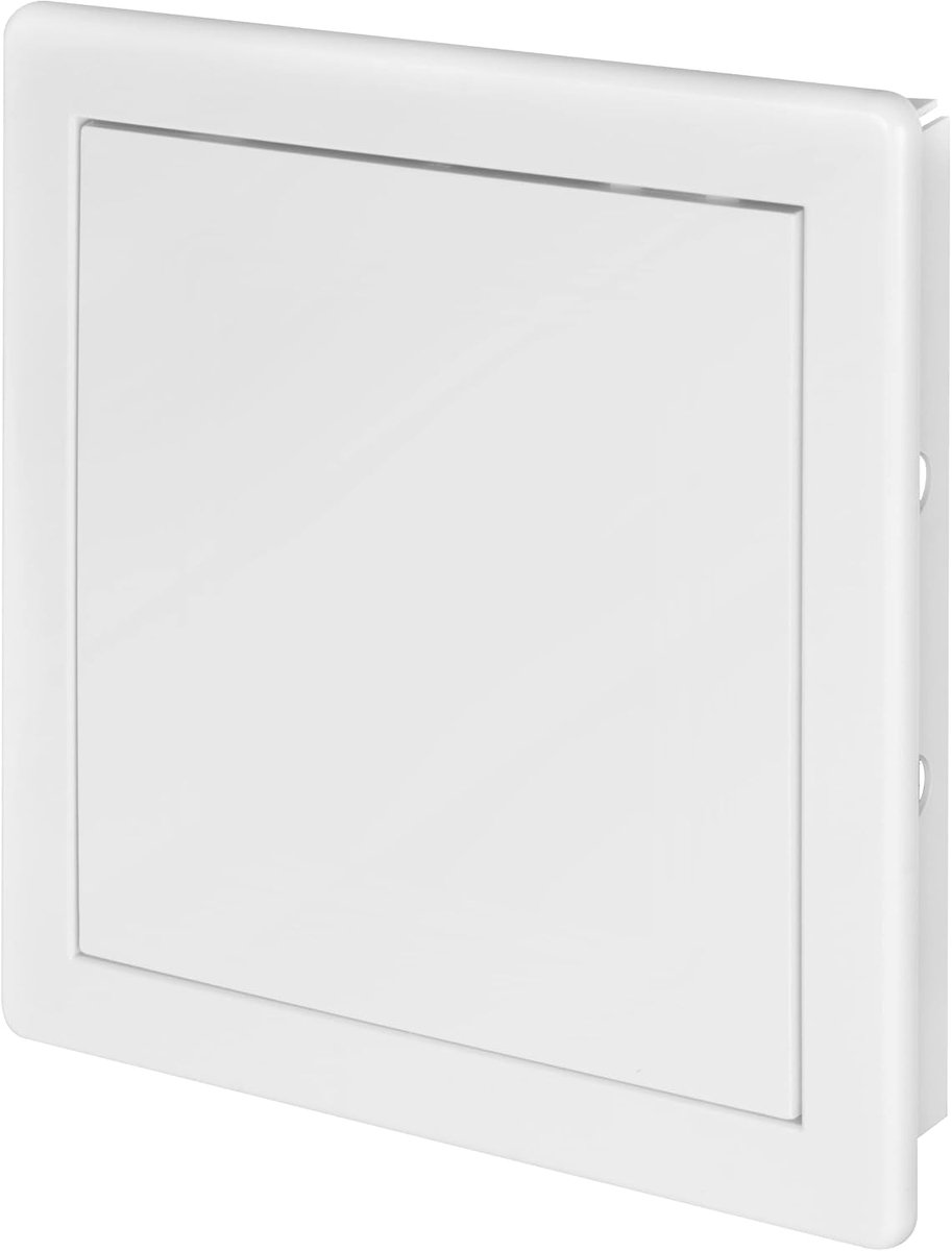 Kunststof toegangsklapdeur 200x200 mm – witte afdekplaat voor de openingsklep – kastdeurslot – deurgrendel – verborgen scharnier – afneembare deur – lakbaar glad oppervlak