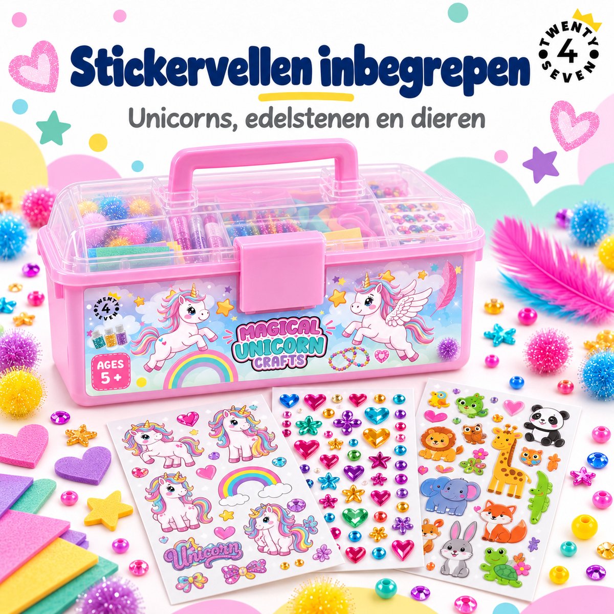 Twenty4seven® Knutselkoffer 1500+ Delig - Knutselspullen met Unicorn en Kralen - Knutselen Speelgoed Meisjes en Jongens vanaf 5 Jaar - Sinterklaas Cadeau en Kerstcadeau — cadeau in Hobby - foto 8