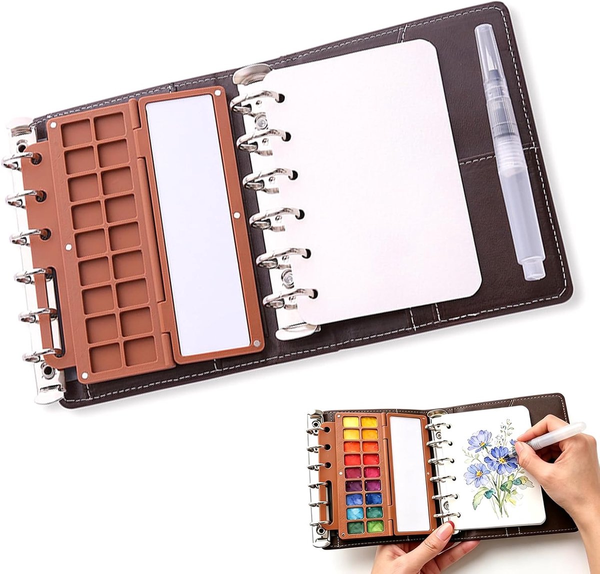 100% katoen, koudgeperst, reisaquarelboek met keramisch palet en waterpenseel, klein, draagbaar, voor outdoor schilderen en stedelijke schetsen, knutselset, 20 vellen