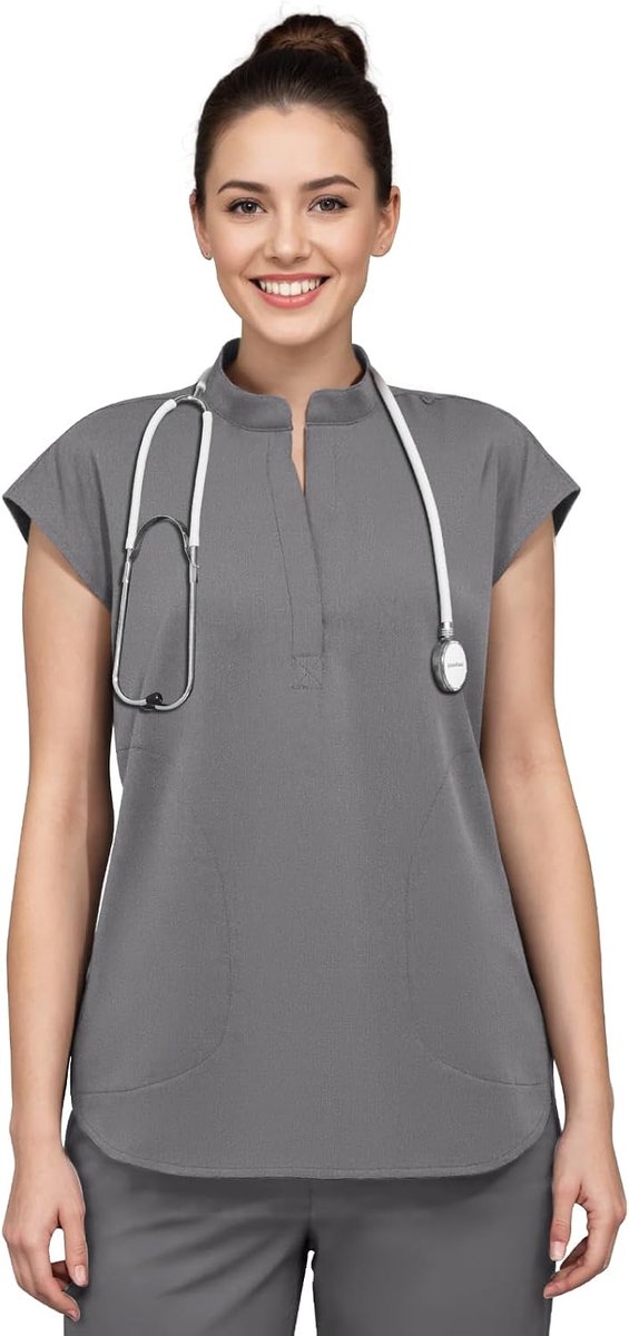 Tops voor vrouwen, medische opstaande kraag, korte mouwen, werkkleding met 2 zakken, voor verpleegkundigen, artsen, assistenten, huisdier verzorging