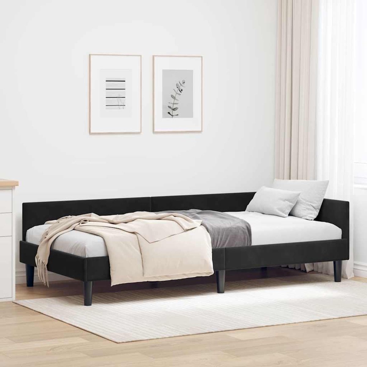 Hoekbedframe modern slaapkamer Zwart 100 x 200 cm