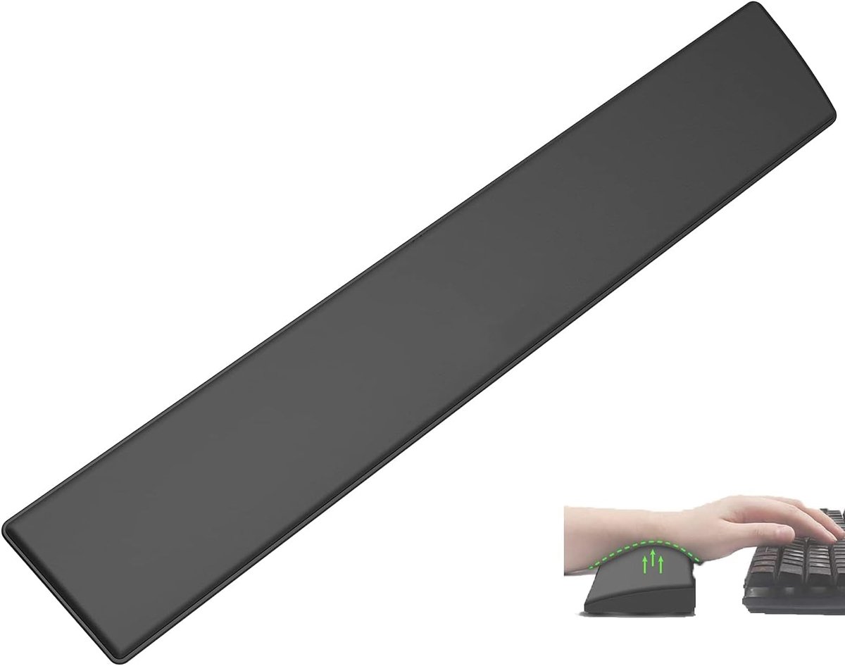 Polssteunen Voor Full Size Gaming Draadloos Bluetooth 5.1 Office Mechanisch LED Backlit PC Toetsenbord Ergonomisch Faux Leather Wrist Support 6 Antislip Rubberen Voetjes Zacht Memory Foam Wrist Rest