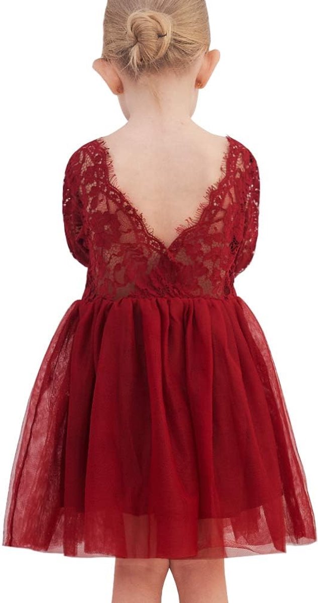 Kant rug tutu tule bloemenmeisjesjurk bruiloft prinses partyjurk