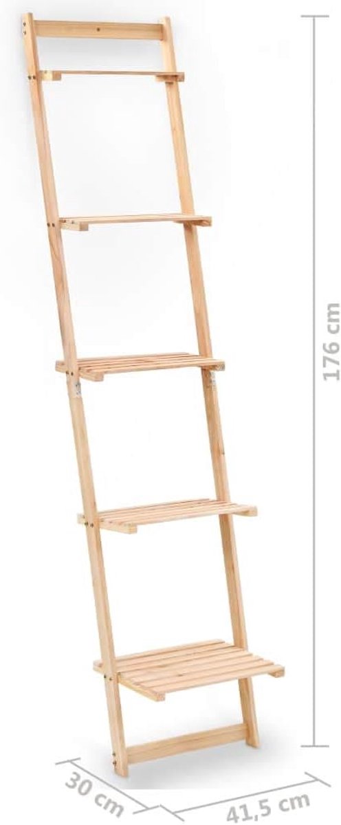 Wandplank, ladder, boekenkast, ladder, cederhout, 41,5 x 30 x 176 cm, beige