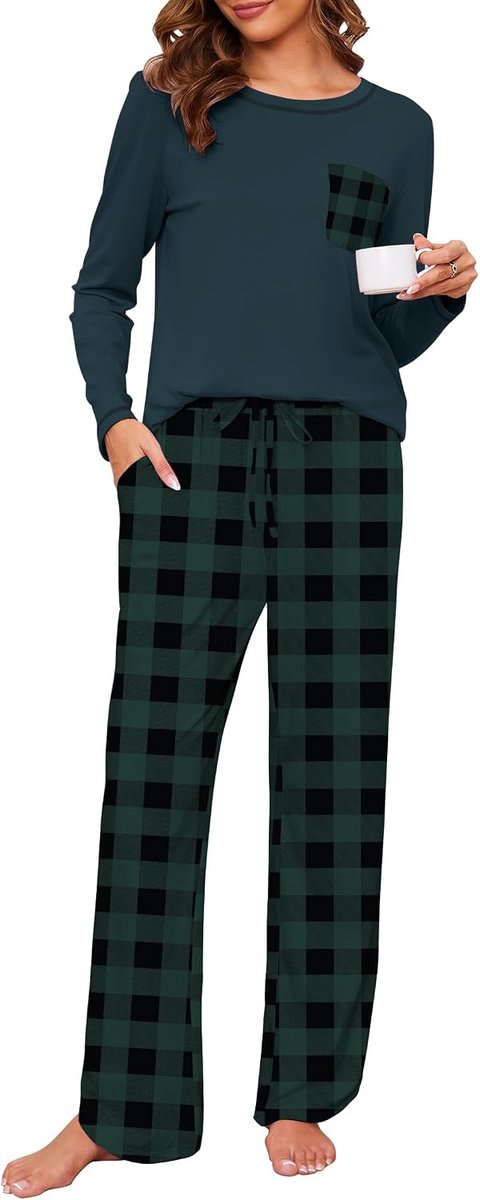 Pyjama voor vrouwen set 2-delige lounge sets print lange mouw zachte pyjama set loungewear nachtkleding met zakken