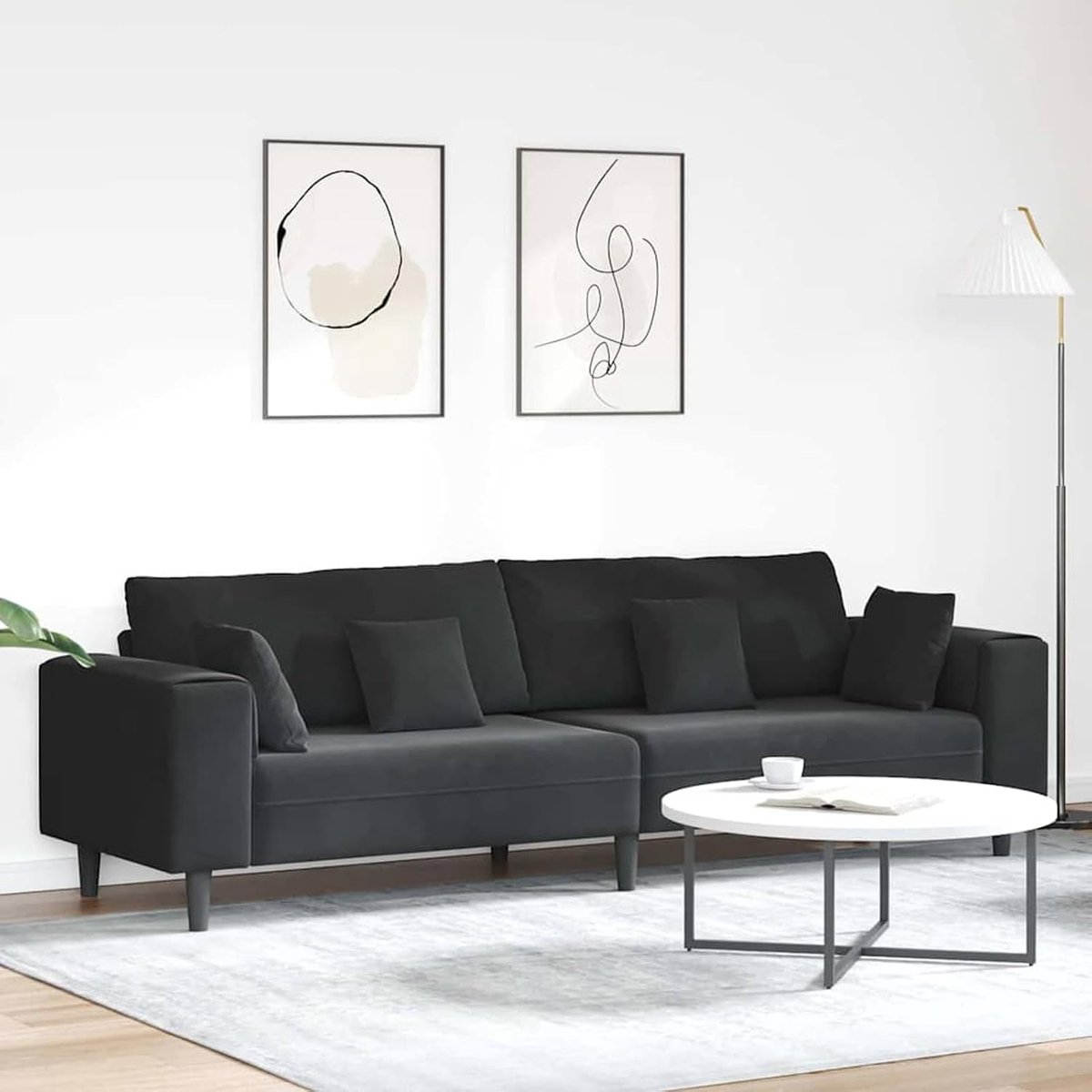 Fluwelen bank met kussen, zwart, 208 cm, fluweel, zitgroep, bank voor woonkamer, appartement, kantoor, logeerkamer, entree, 3335158